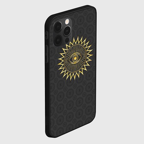 Чехол iPhone 12 Pro Max Человеческий глаз и абстрактные лучи золотого цвет / 3D-Черный – фото 2