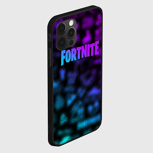 Чехол iPhone 12 Pro Max Неоновые логотипы Fortnite / 3D-Черный – фото 2