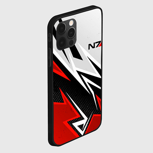 Чехол iPhone 12 Pro Max N7 mass effect - white and red / 3D-Черный – фото 2