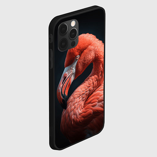 Чехол iPhone 12 Pro Max Розовый фламинго на черном фоне / 3D-Черный – фото 2