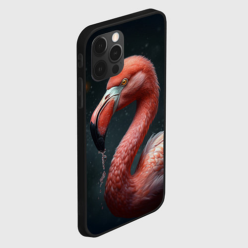 Чехол iPhone 12 Pro Max Фламинго с каплями воды / 3D-Черный – фото 2