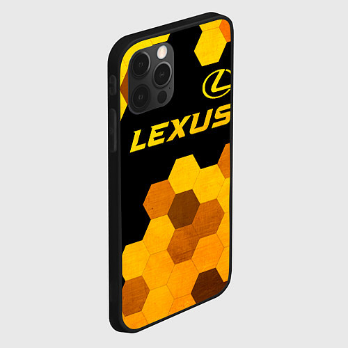 Чехол iPhone 12 Pro Max Lexus - gold gradient: символ сверху / 3D-Черный – фото 2