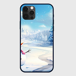 Чехол для iPhone 12 Pro Max Новогодний пейзаж снеговик, цвет: 3D-черный
