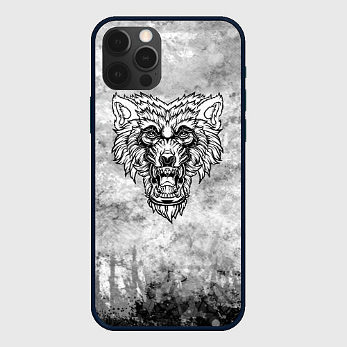 Чехол iPhone 12 Pro Max Texture - Злой волк / 3D-Черный – фото 1