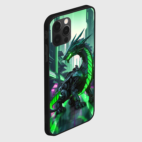 Чехол iPhone 12 Pro Max Неоновый зеленый дракон / 3D-Черный – фото 2