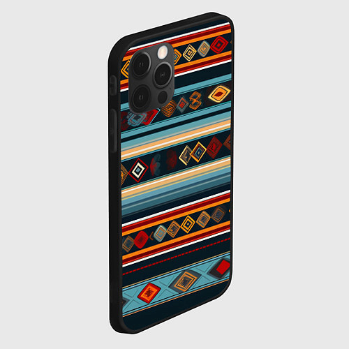 Чехол iPhone 12 Pro Max Этнический орнамент в горизонтальную полоску / 3D-Черный – фото 2