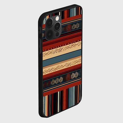 Чехол iPhone 12 Pro Max Этнический принт в полоску / 3D-Черный – фото 2