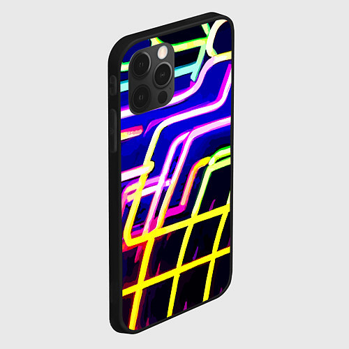 Чехол iPhone 12 Pro Max Авангардный неоновый паттерн / 3D-Черный – фото 2