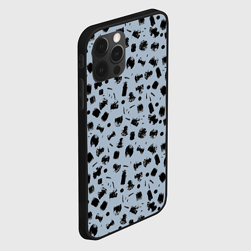 Чехол iPhone 12 Pro Max Черный абстрактный гранж на сером / 3D-Черный – фото 2