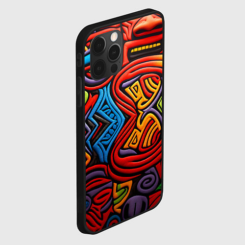 Чехол iPhone 12 Pro Max Разноцветный узор в стиле абстракционизм / 3D-Черный – фото 2