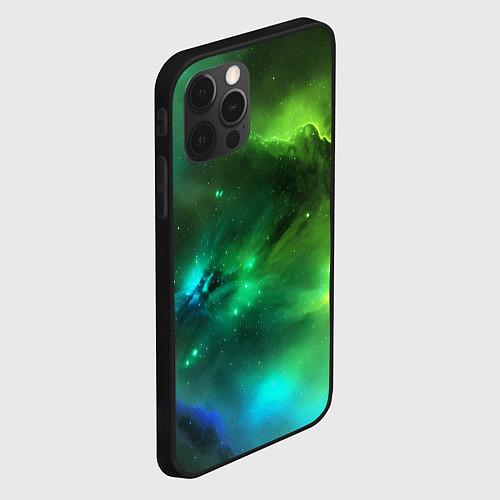 Чехол iPhone 12 Pro Max Бескрайний космос зелёный / 3D-Черный – фото 2