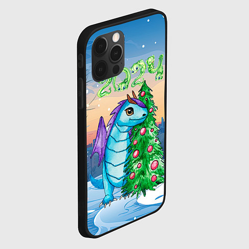 Чехол iPhone 12 Pro Max Дракон у елки 2024 / 3D-Черный – фото 2