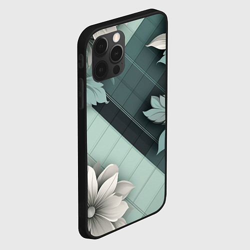 Чехол iPhone 12 Pro Max Мятная клетка и цветы / 3D-Черный – фото 2