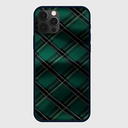 Чехол для iPhone 12 Pro Max Тёмно-зелёная диагональная шотландская клетка, цвет: 3D-черный