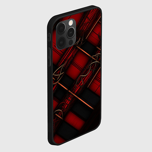 Чехол iPhone 12 Pro Max Тёмно-красная диагональная клетка / 3D-Черный – фото 2