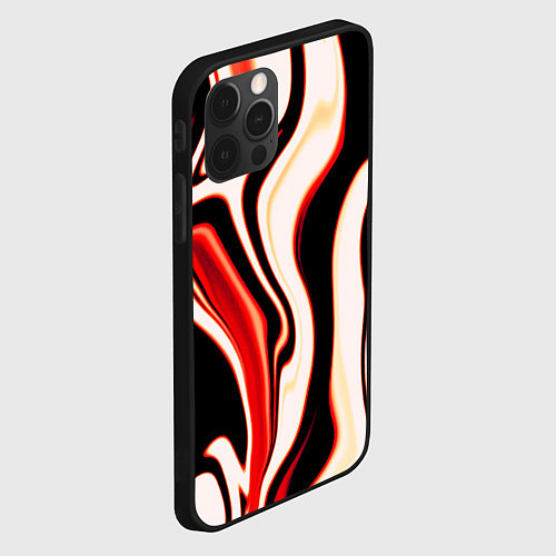 Чехол iPhone 12 Pro Max Абстракция разлитые краски бежевый красный и чёрны / 3D-Черный – фото 2