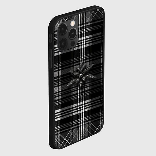 Чехол iPhone 12 Pro Max Черно-белая шотландская клетка / 3D-Черный – фото 2