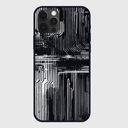 Чехол для iPhone 12 Pro Max Белые полосы на чёрном фоне киберпанк, цвет: 3D-черный