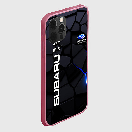 Чехол iPhone 12 Pro Max Subaru - плиты с эффектом свечения / 3D-Малиновый – фото 2