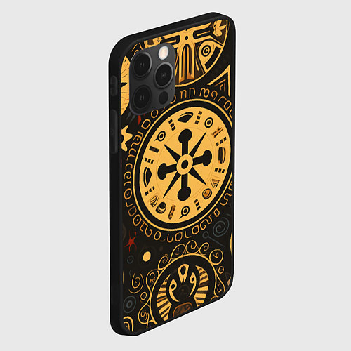 Чехол iPhone 12 Pro Max Узор в славянском стиле на тёмном фоне / 3D-Черный – фото 2