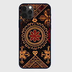 Чехол для iPhone 12 Pro Max Орнамент в славянском стиле на тёмном фоне, цвет: 3D-черный