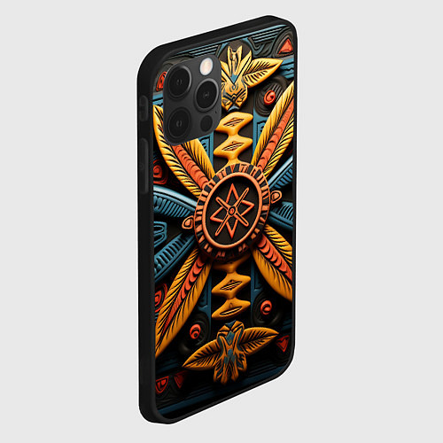 Чехол iPhone 12 Pro Max Орнамент в стиле африканских племён / 3D-Черный – фото 2