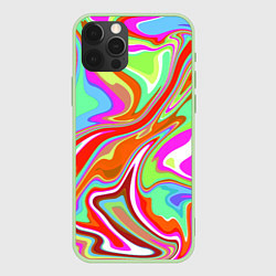 Чехол для iPhone 12 Pro Max Цветная плазменная абстракция, цвет: 3D-салатовый