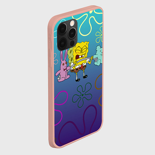 Чехол iPhone 12 Pro Max Spongebob workout / 3D-Светло-розовый – фото 2