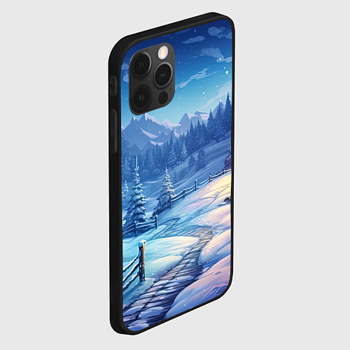 Чехол iPhone 12 Pro Max Новогодний пейзаж и горы / 3D-Черный – фото 2