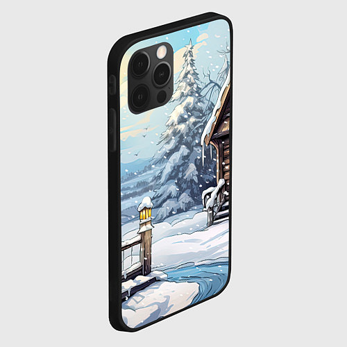 Чехол iPhone 12 Pro Max Деревянный зимний домик / 3D-Черный – фото 2