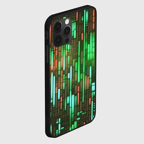 Чехол iPhone 12 Pro Max Неоновые полосы зелёные / 3D-Черный – фото 2