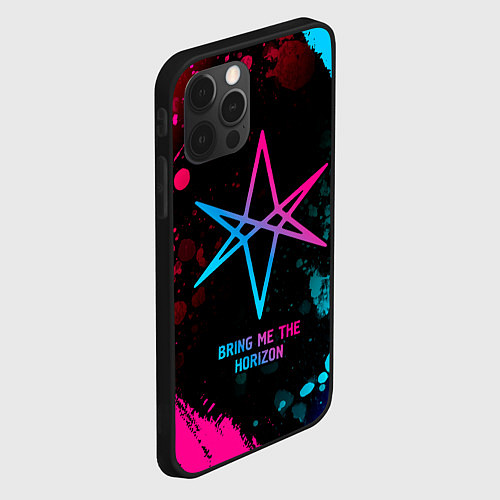 Чехол iPhone 12 Pro Max Bring Me the Horizon - neon gradient / 3D-Черный – фото 2