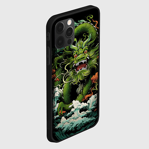 Чехол iPhone 12 Pro Max Зеленый дракон символ года / 3D-Черный – фото 2