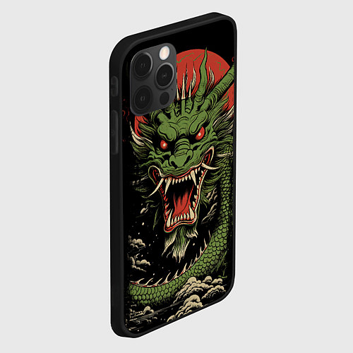 Чехол iPhone 12 Pro Max Зеленый дракон с открытой пастью / 3D-Черный – фото 2