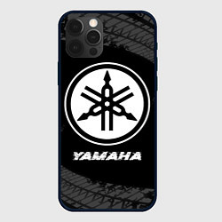 Чехол для iPhone 12 Pro Max Yamaha speed на темном фоне со следами шин, цвет: 3D-черный