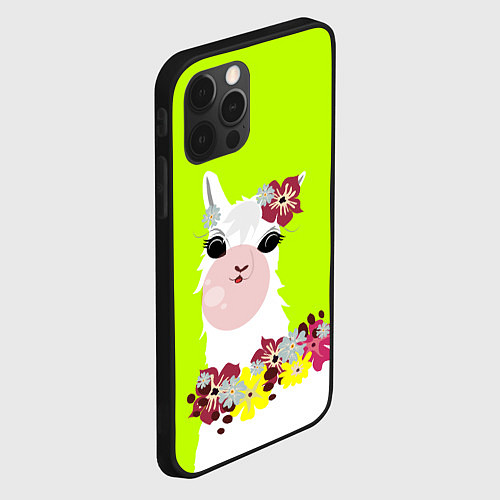Чехол iPhone 12 Pro Max Лама - альпака в венке / 3D-Черный – фото 2