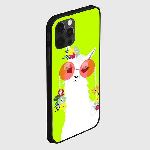 Чехол iPhone 12 Pro Max Лама - альпака в розовых очках / 3D-Черный – фото 2