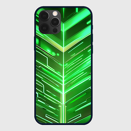 Чехол iPhone 12 Pro Max Зелёные неон полосы киберпанк / 3D-Черный – фото 1