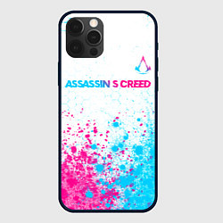 Чехол для iPhone 12 Pro Max Assassins Creed neon gradient style посередине, цвет: 3D-черный