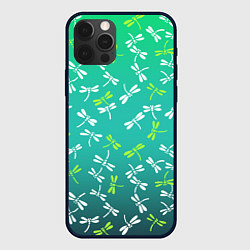 Чехол для iPhone 12 Pro Max Белые и ядовито-зелёные стрекозы, цвет: 3D-черный