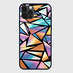 Чехол iPhone 12 Pro Max Радужные треугольники - кристаллы голографические