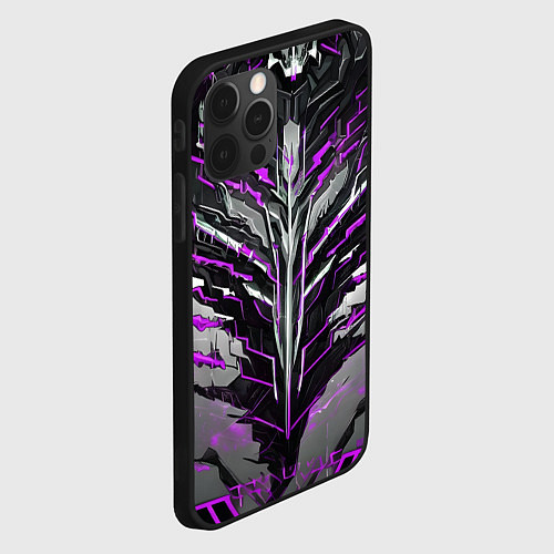 Чехол iPhone 12 Pro Max Киберпанк доспех фиолетовый / 3D-Черный – фото 2