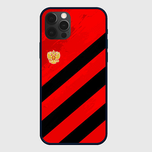 Чехол iPhone 12 Pro Max Герб РФ - красная абстракция / 3D-Черный – фото 1