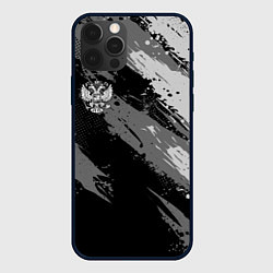 Чехол для iPhone 12 Pro Max Герб РФ - серый монохромный, цвет: 3D-черный