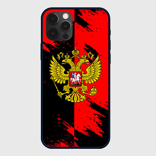 Чехол iPhone 12 Pro Max Герб РФ краски геометрия / 3D-Черный – фото 1