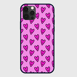 Чехол для iPhone 12 Pro Max Розовые сердечки каракули, цвет: 3D-черный