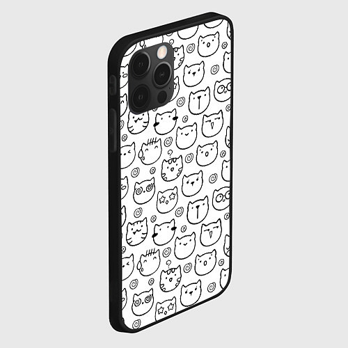 Чехол iPhone 12 Pro Max Коты дудл мордашки / 3D-Черный – фото 2