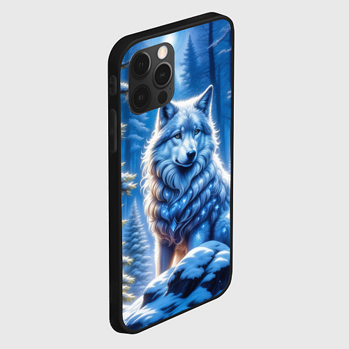Чехол iPhone 12 Pro Max Волк в зимнем ночном лесу / 3D-Черный – фото 2