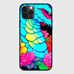 Чехол для iPhone 12 Pro Max Дракон в цветах, цвет: 3D-черный