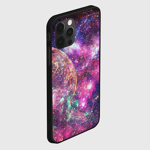 Чехол iPhone 12 Pro Max Пурпурные космические туманности со звездами / 3D-Черный – фото 2